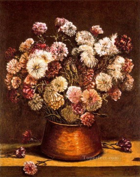ジョルジョ・デ・キリコ Painting - 銅のボウルに花のある静物 ジョルジョ・デ・キリコ 形而上学的シュルレアリスム
